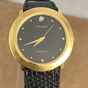 Gruen Unisex Watch with Diamond New Never Worn 9 inch Embossed Leather Strap